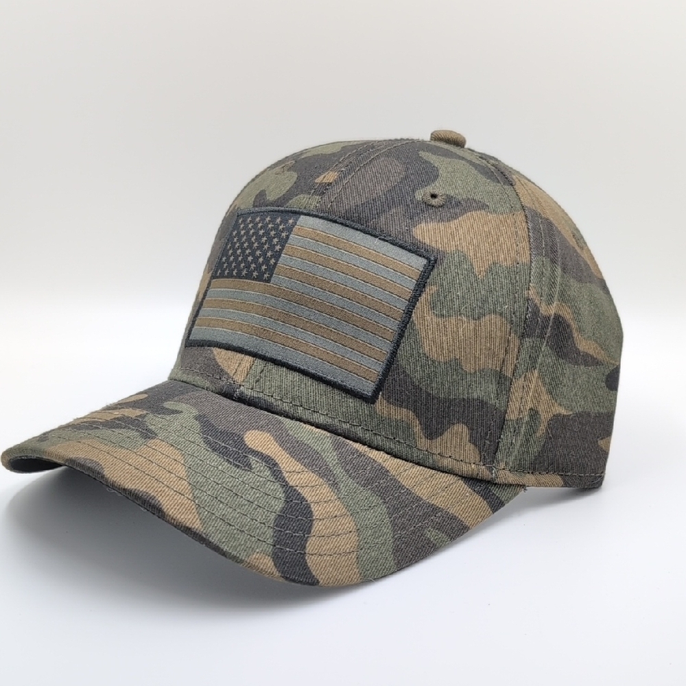 Green and Brown Tactical Camouflage Hat with Patch Panel